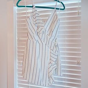 White with blue striped romper skort. Mod boutique size M